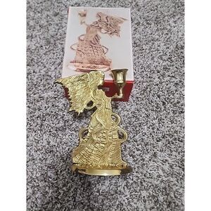 Angel Candle‎ Holder 7" Solid Heavy Brass Christmas Decor Vintage